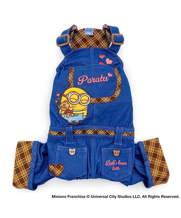 PET PARADISE ミニオン デニム チェック オーバーオール 小型犬 ブルー