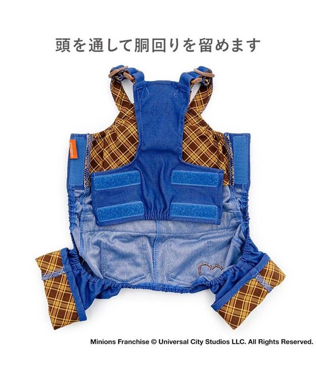 PET PARADISE ミニオン デニム チェック オーバーオール 小型犬 ブルー