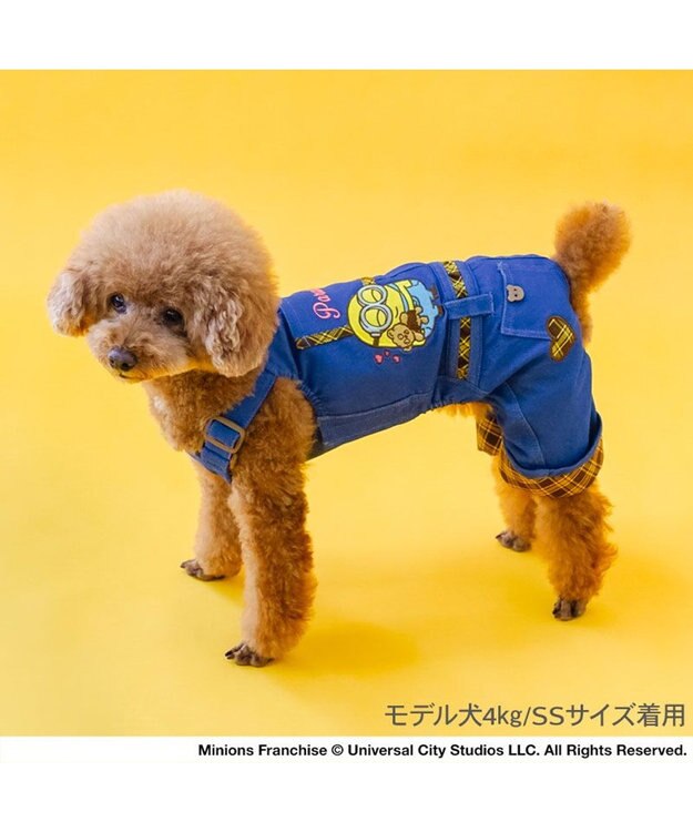 PET PARADISE ミニオン デニム チェック オーバーオール 小型犬 ブルー