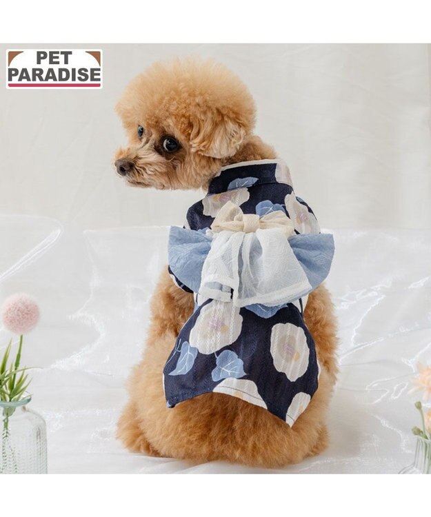 PET PARADISE ペットパラダイス 椿柄 浴衣 紺 小型犬 ネイビー
