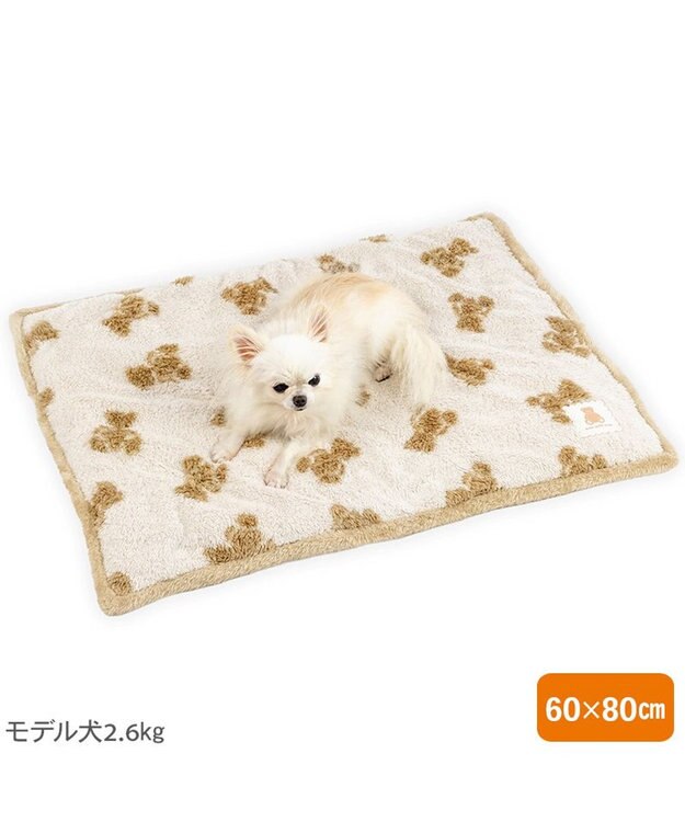 PET PARADISE ペットパラダイス くまちゃん織り 遠赤外線 ボアマット 四角 ホワイト×ブラウン