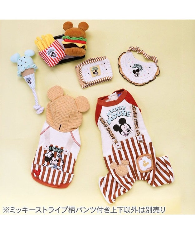 PET PARADISE ディズニー ミッキーマウス ストライプ パンツつなぎ 小型犬 ホワイト×レッド