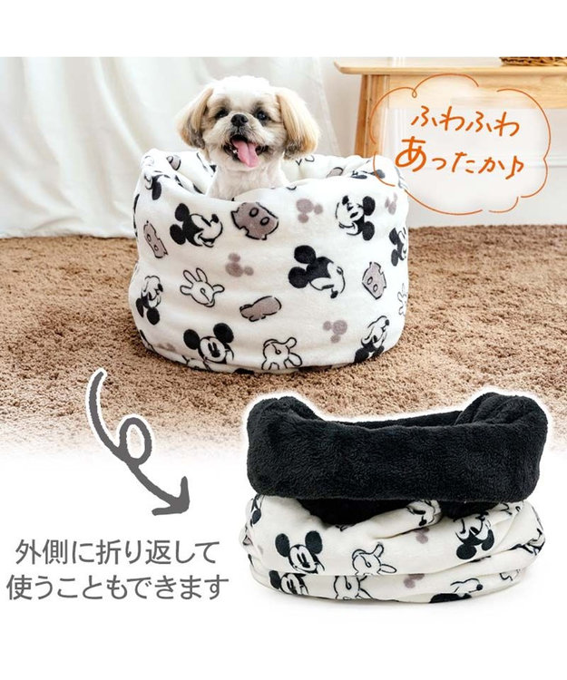 PET PARADISE ディズニー ミッキーマウス 白黒 筒型寝袋 Ｍ ホワイト×ブラック
