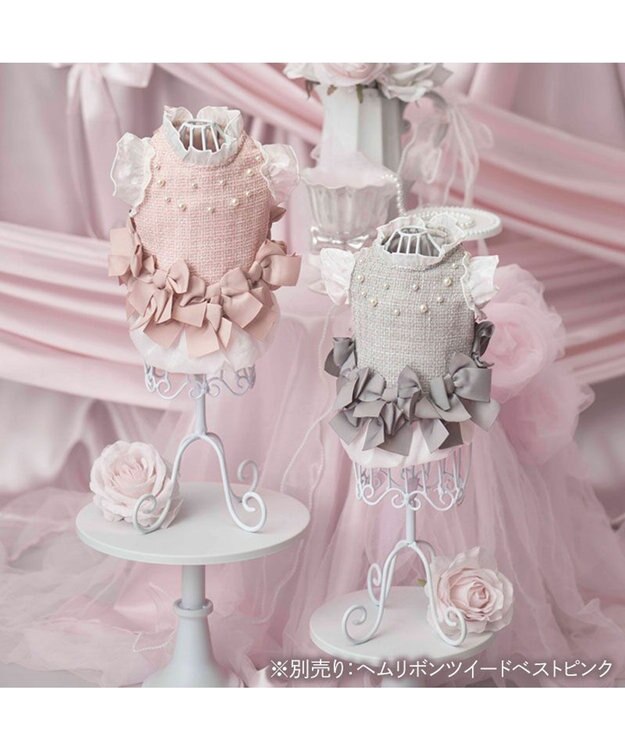 PET PARADISE cherircouture ヘムリボンツイードベスト 《グレー》 小型犬 グレー