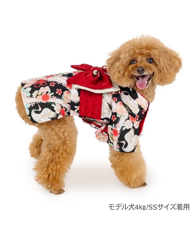 PET PARADISE ペットパラダイス 鶴華着物 小型犬 ブラック×レッド