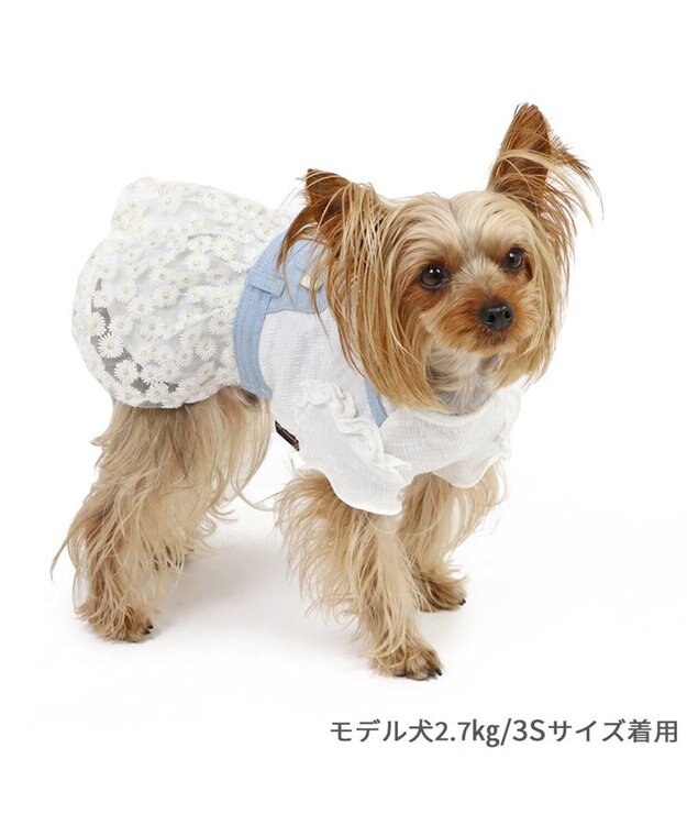 PET PARADISE ペットパラダイス スカートつなぎ 《花 刺繍》 小型犬 ホワイト