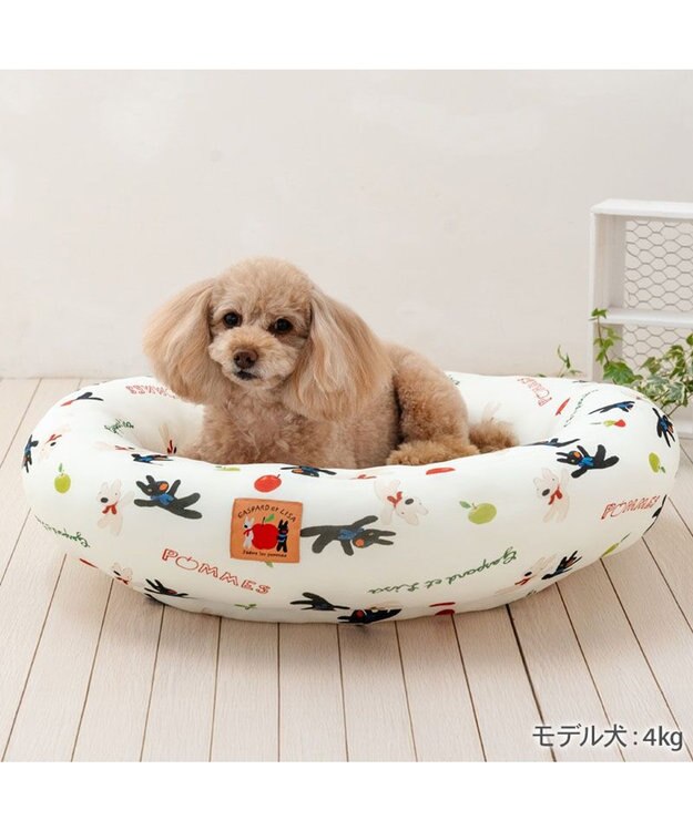 PET PARADISE リサとガスパール 接触冷感 カドラー 《リンゴ柄》 丸型 M 小型犬 ホワイト