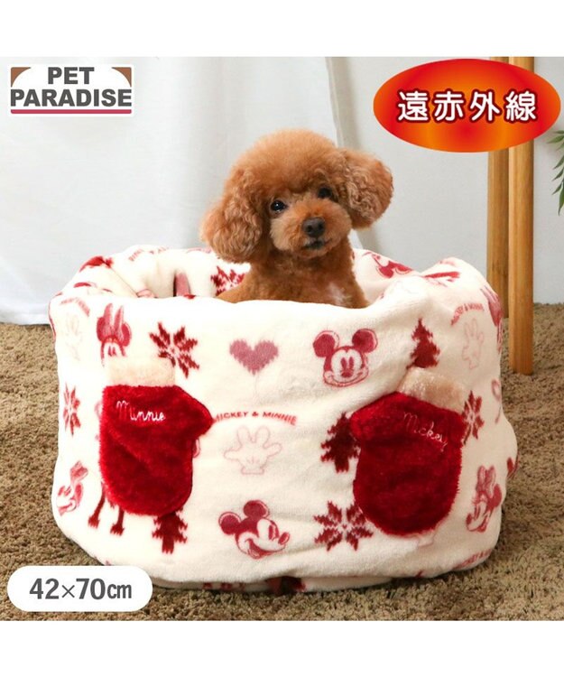 PET PARADISE ディズニー ミッキーマウス 筒型 寝袋 《ニット柄》Ｍ ホワイト×レッド