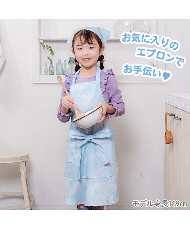 Mother garden マザーガーデン フリルエプロン 三角巾付き 130～150cm 《ふわねこ柄》 ふわねこ柄