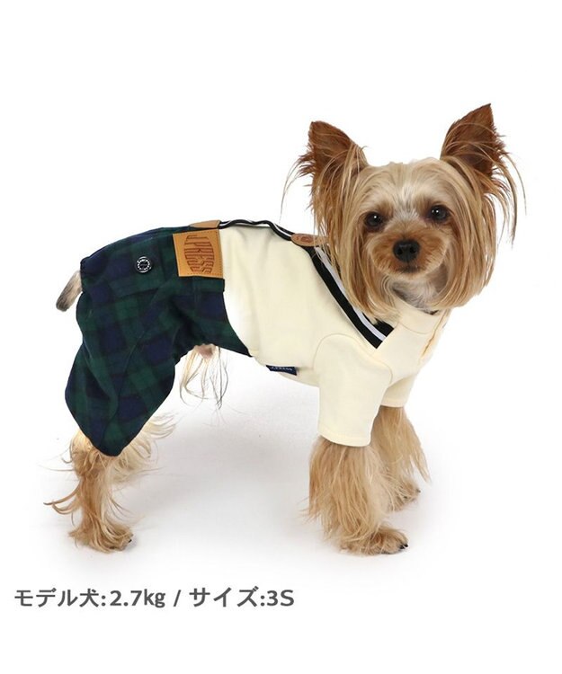 PET PARADISE J.PRESS ブラックウォッチ パンツつなぎ  小型犬 白~オフホワイト