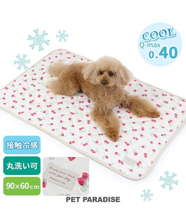 PET PARADISE 接触冷感 柔らか クールマットM《苺 ネイティブ 》 (90×60cm) 苺柄