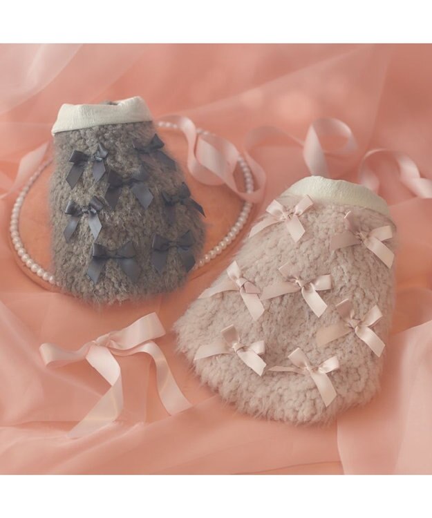 PET PARADISE cherircouture メニーリボンファーベスト 《グレー》 小型犬 グレー
