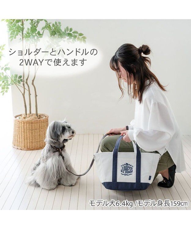 PET PARADISE J.PRESS キャンバス お散歩バッグ ホワイト×ネイビー
