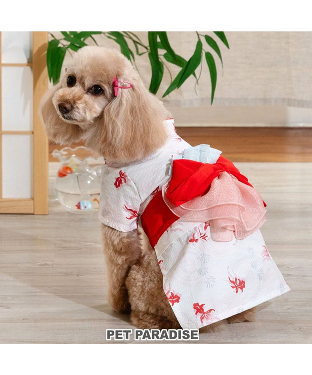 PET PARADISE ペットパラダイス 浴衣 《遊泳金魚》 小型犬 ホワイト×レッド