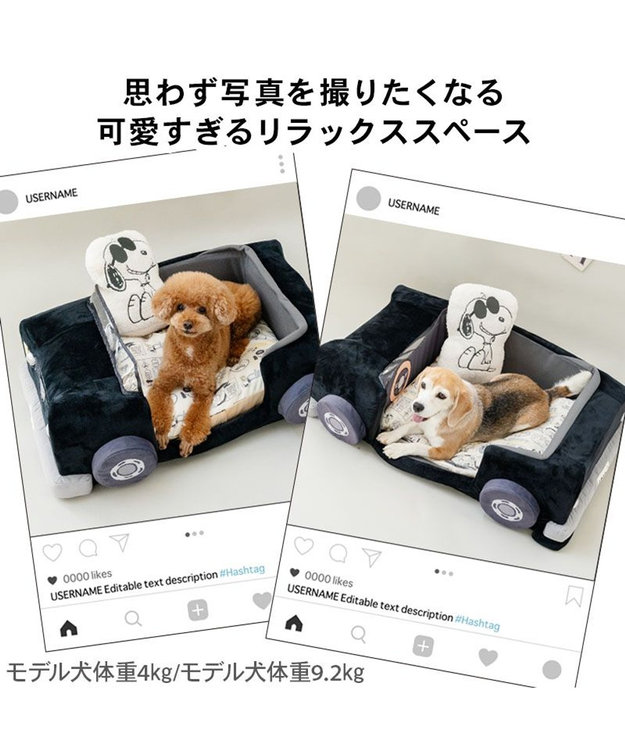 PET PARADISE 【8月中旬お届け予定】スヌーピー マイカーカドラー （71×47cm） Ｍ 小型犬 ブラック
