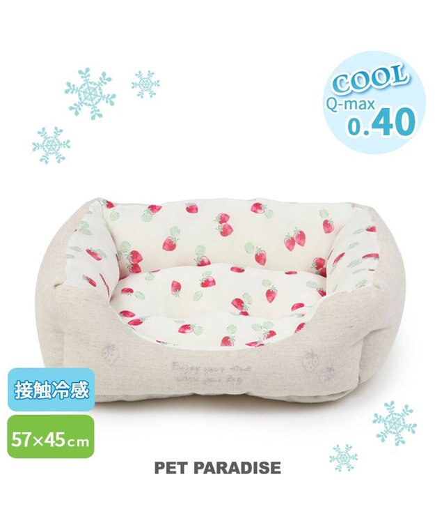 PET PARADISE ペットパラダイス 苺柄 接触冷感 クールカドラーベッド（57×45cm） -