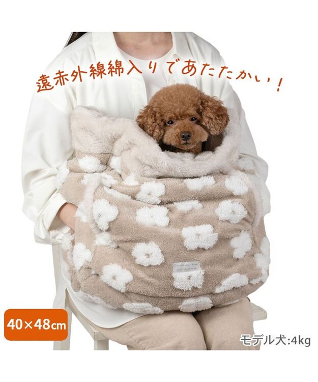 PET PARADISE ペットパラダイス 遠赤外線 ボア 犬たんぽ 《お花柄》M ベージュ