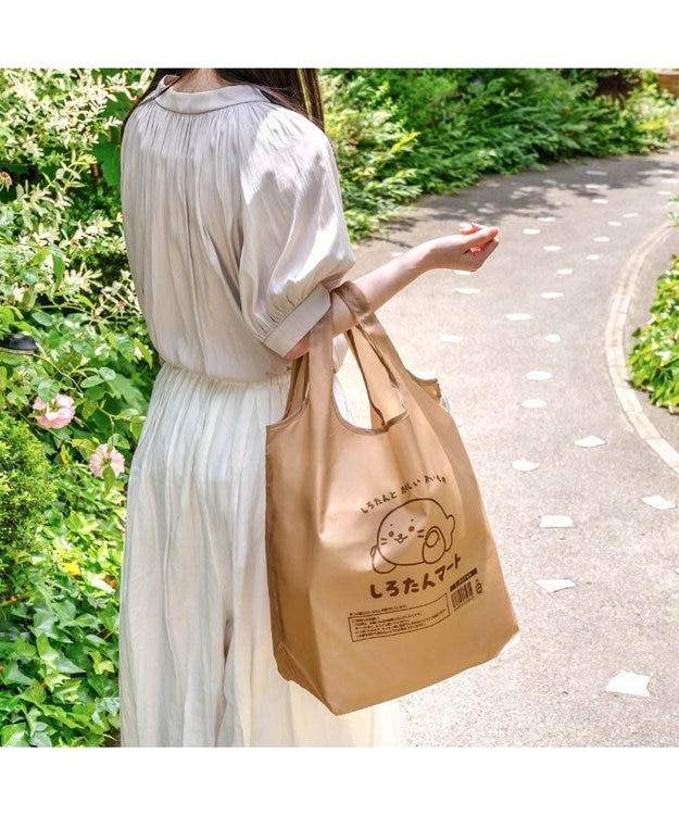 Mother garden しろたん ポケット付きエコバッグ 《しろたんマート・茶色》 単品 ライトブラウン