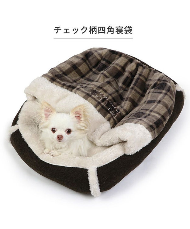 PET PARADISE ペットパラダイス 四角寝袋 遠赤外線 《チェック柄》 45×57cm ブラウン