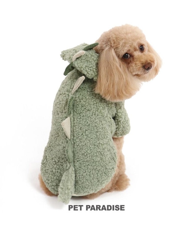 PET PARADISE 犬 服 パーカー 【小型犬】 恐竜 もこもこ 黄緑