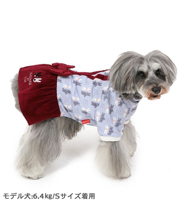 PET PARADISE リサとガスパール リボン つなぎスカート 《であい柄》 小型犬 レッド