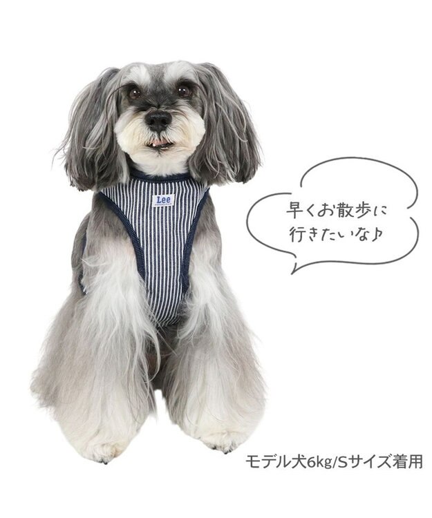 PET PARADISE Lee ヒッコリー ロゴ リュック付きハーネス ＳＳ 小型犬 ネイビー×ホワイト