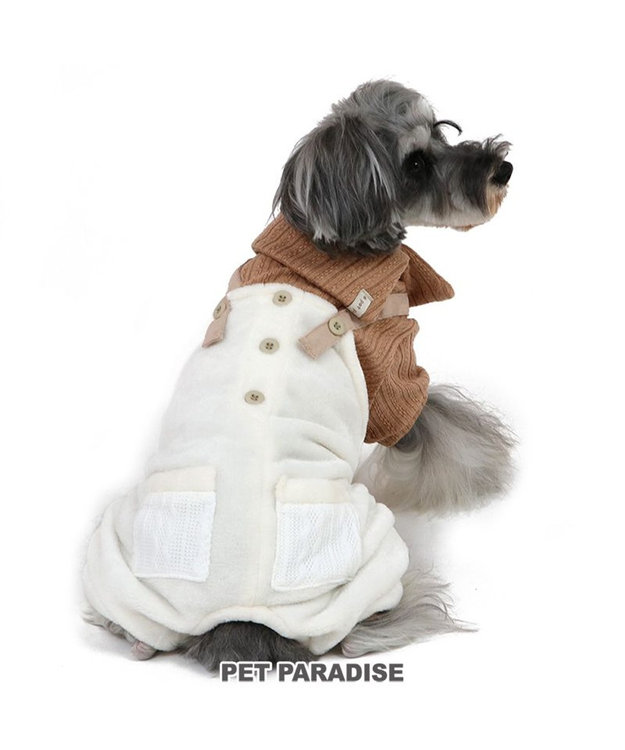 PET PARADISE 犬 服 つなぎ パンツ  【小型犬】 ニット ボア 茶系