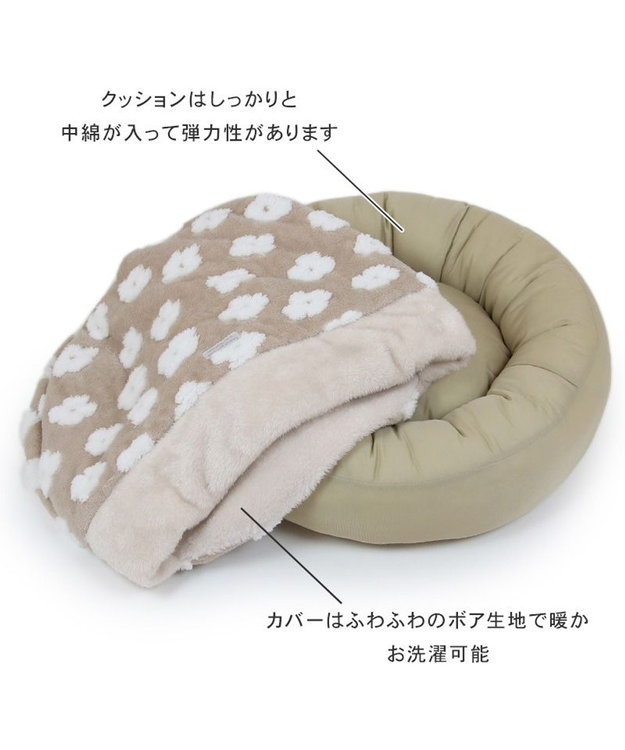 PET PARADISE ペットパラダイス ボア寝袋 丸型 《お花柄》S 径50cm  超小型犬 ベージュ