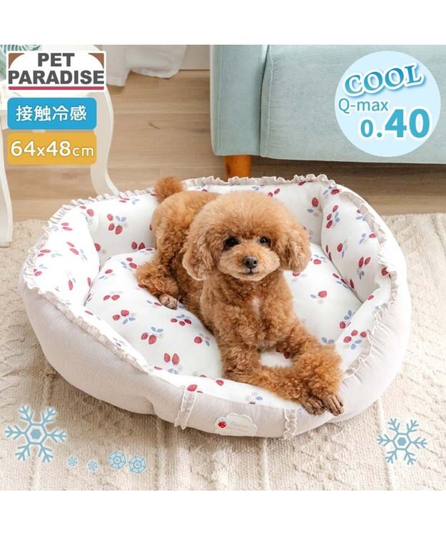 PET PARADISE ペットパラダイス クールカドラー 丸型 《苺花柄》 Ｍ ホワイト×レッド