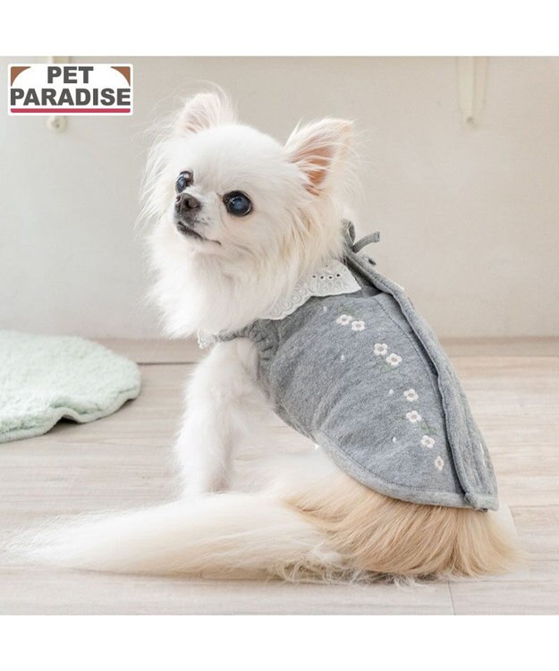 PET PARADISE ペットパラダイス お花刺繍 ベスト 小型犬 ライトグレー