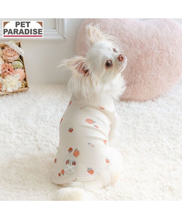 PET PARADISE ペットパラダイス はじめてのタンクトップ 《花苺柄》 超小型犬 小型犬 ホワイト×レッド