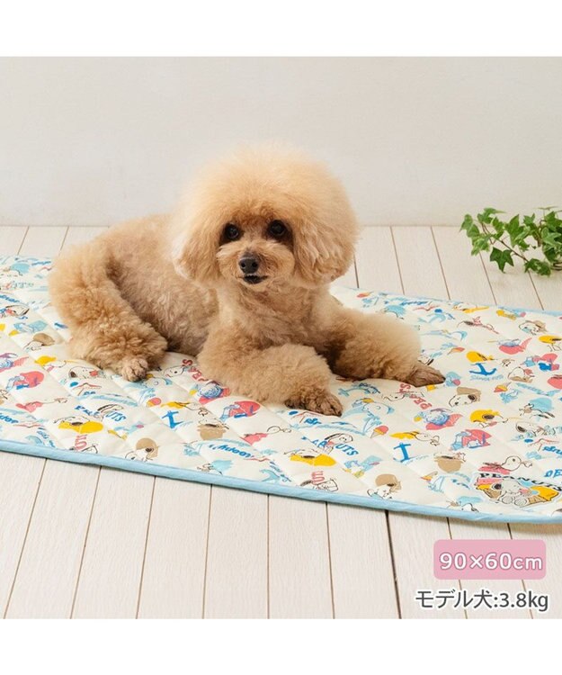 PET PARADISE スヌーピー 冷感柔らかマット 《アイス柄》 Ｍ ホワイト×ブルー