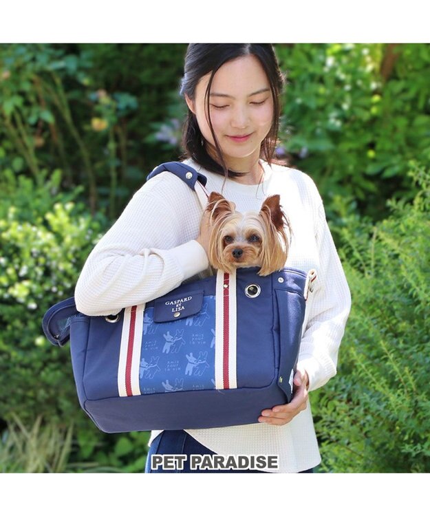PET PARADISE リサとガスパール キャリーバッグ であい柄 【超小型犬】 紺（ネイビー・インディゴ）