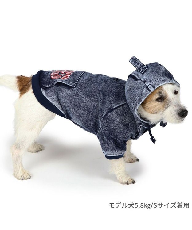 PET PARADISE J.PRESS デニム風 ロゴパーカー 小型犬 ネイビー
