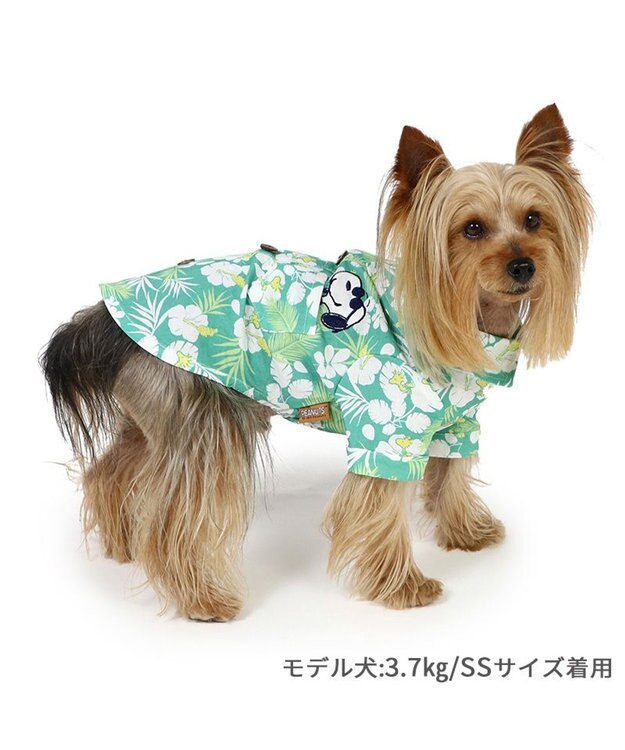 PET PARADISE スヌーピー 背中開き アロハシャツ 小型犬 グリーン