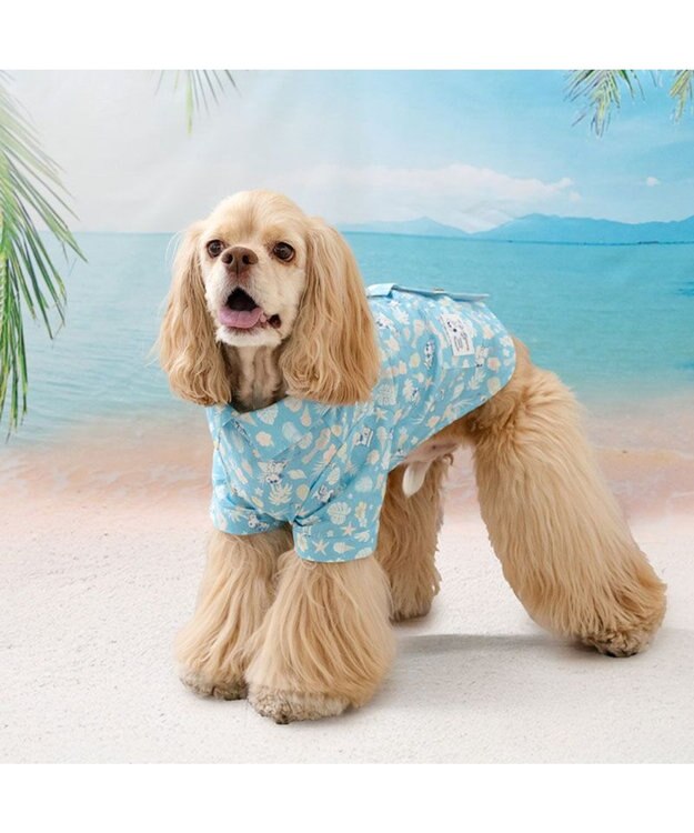 PET PARADISE スヌーピー 接触冷感 背中開き リゾートシャツ 中型犬 スカイブルー