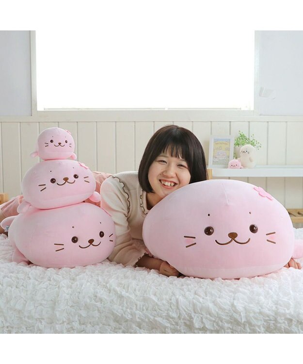 Mother garden しろたん 桜色 ふわもち 抱き枕 ぬいぐるみ 小 55cm -