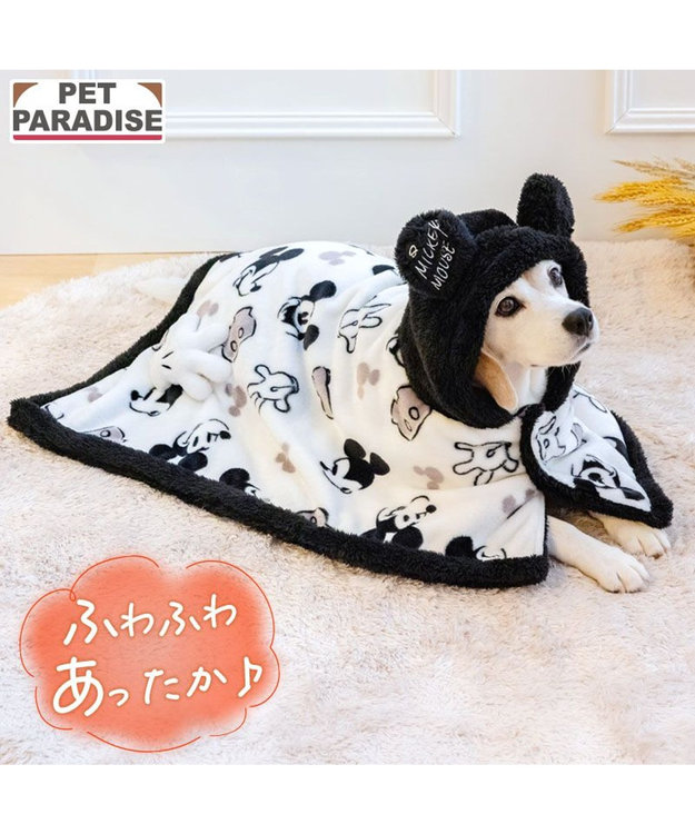 PET PARADISE ディズニー ミッキーマウス 白黒 着る毛布 中型犬 ホワイト×ブラック