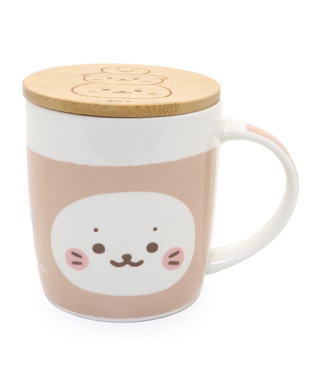 Mother garden しろたん フタ付き マグカップ 390mL 《ベージュ・おともだち柄》 単品 ベージュ・おともだち柄