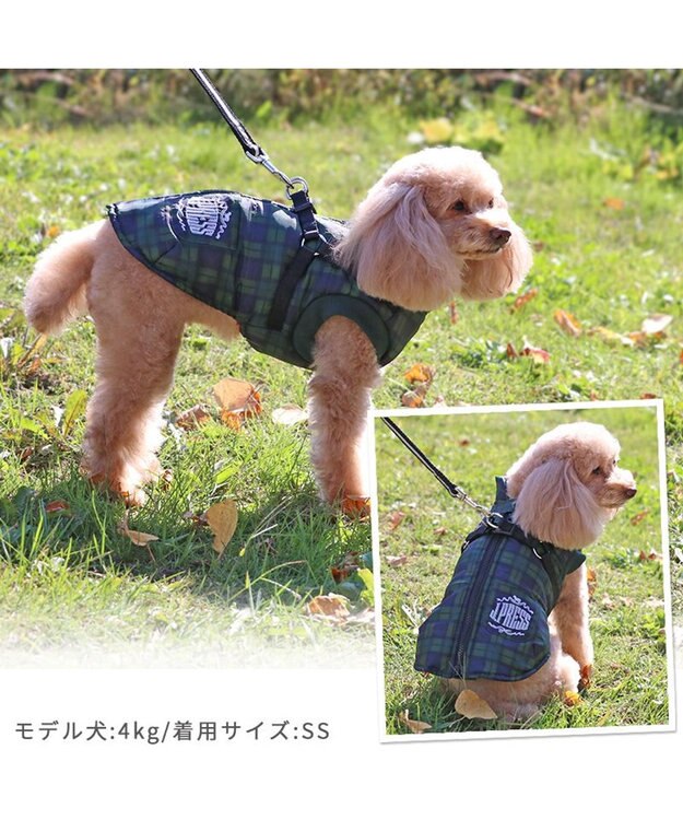 PET PARADISE J.PRESS アウター ハーネスベスト 《チェック柄》 小型犬 緑
