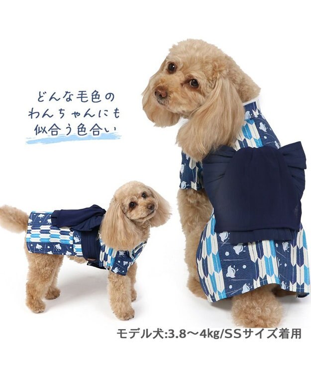 PET PARADISE 犬の服 夏 犬服 浴衣  矢絣柄 兵児帯 【小型犬】 青