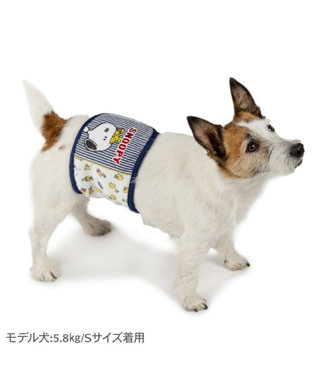 PET PARADISE スヌーピー&ウッドストック　マナーベルト 小型犬 ホワイト×ネイビー