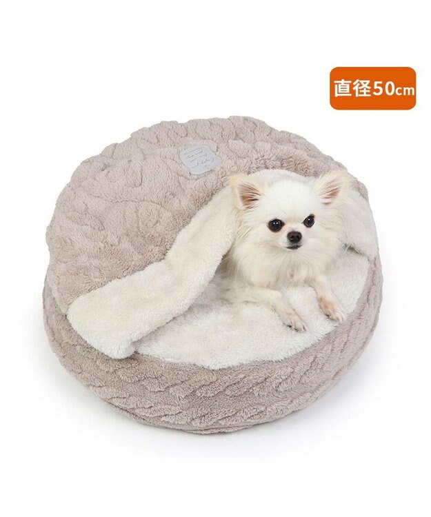 PET PARADISE ペットパラダイス  遠赤外線  寝袋 丸型《アラン柄》 50cm ベージュ