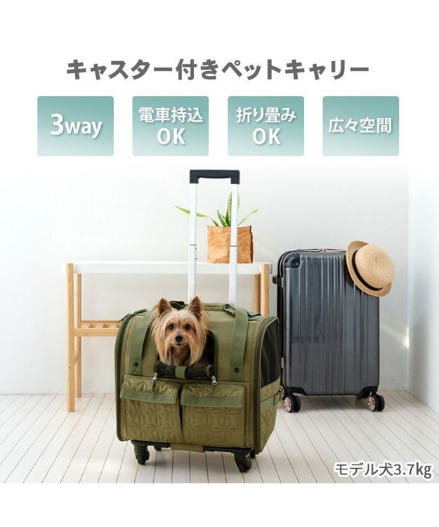 PET PARADISE ペットパラダイス キャスター付き キルト 折り畳みキャリー カーキ