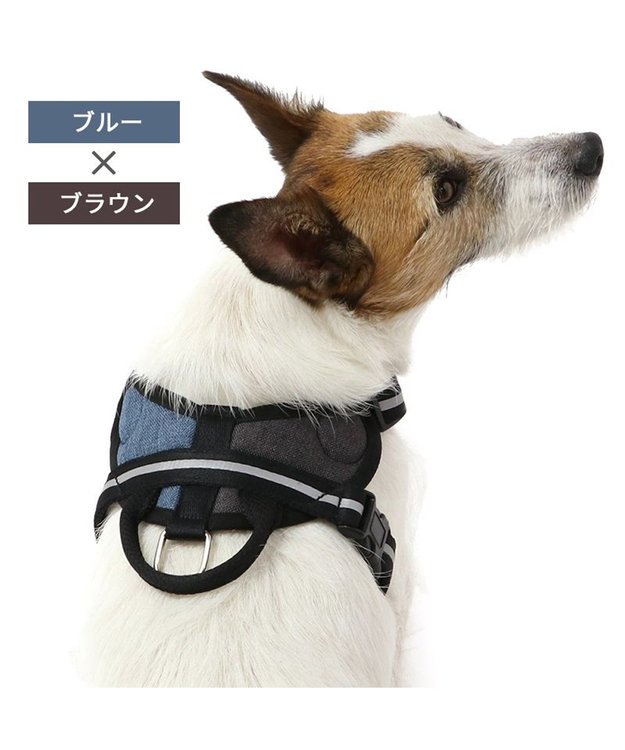 PET PARADISE ヘッドインハーネス 【ＳＳ】 オレンジ / ブルー 【小型犬】 ブルー×ブラウン