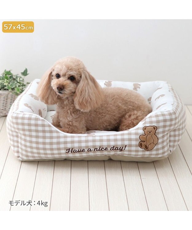 PET PARADISE ペットパラダイス  クール 四角カドラー 《くまチェック柄》 中型犬 くまチェック柄