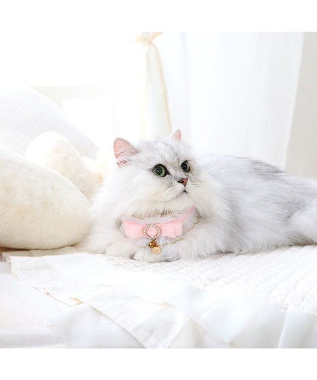 PET PARADISE ディズニー マリー 猫 フリル 首輪 《小 / 中》 ピンク（淡）